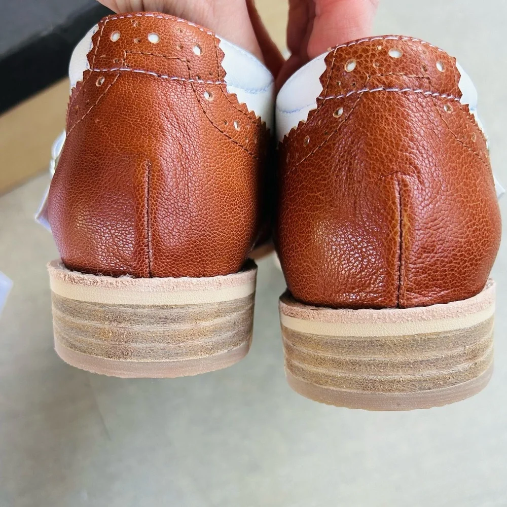 Anthropologie Wingtip Brown White Leather Mary Janes All Black Belted Wings NWT - Picture 8 of 16